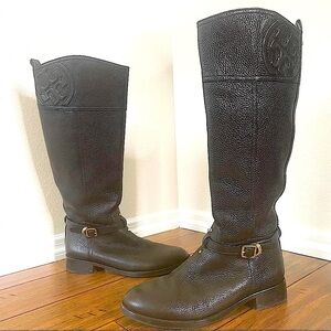 Tory Burch Black Leather Riding Boots knee high boots